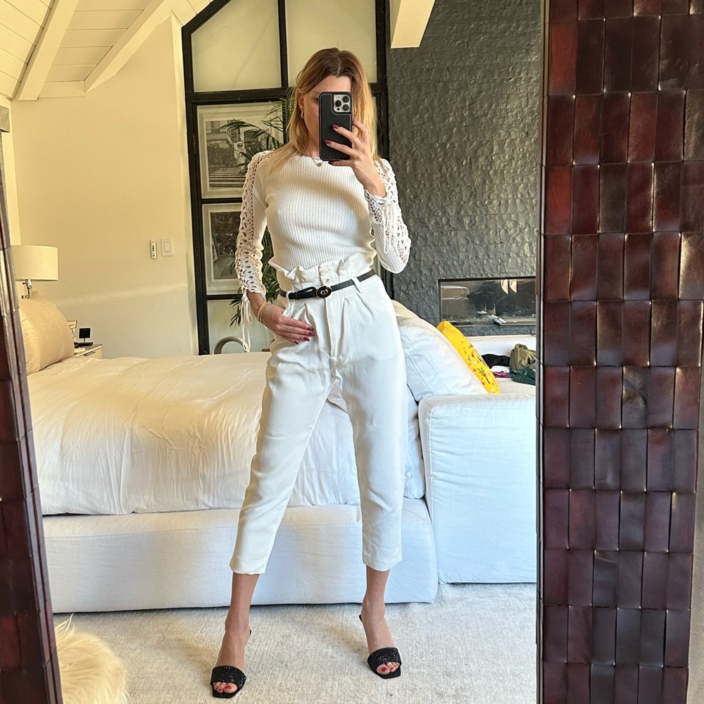 IRO high waist cropped white pants size 34.